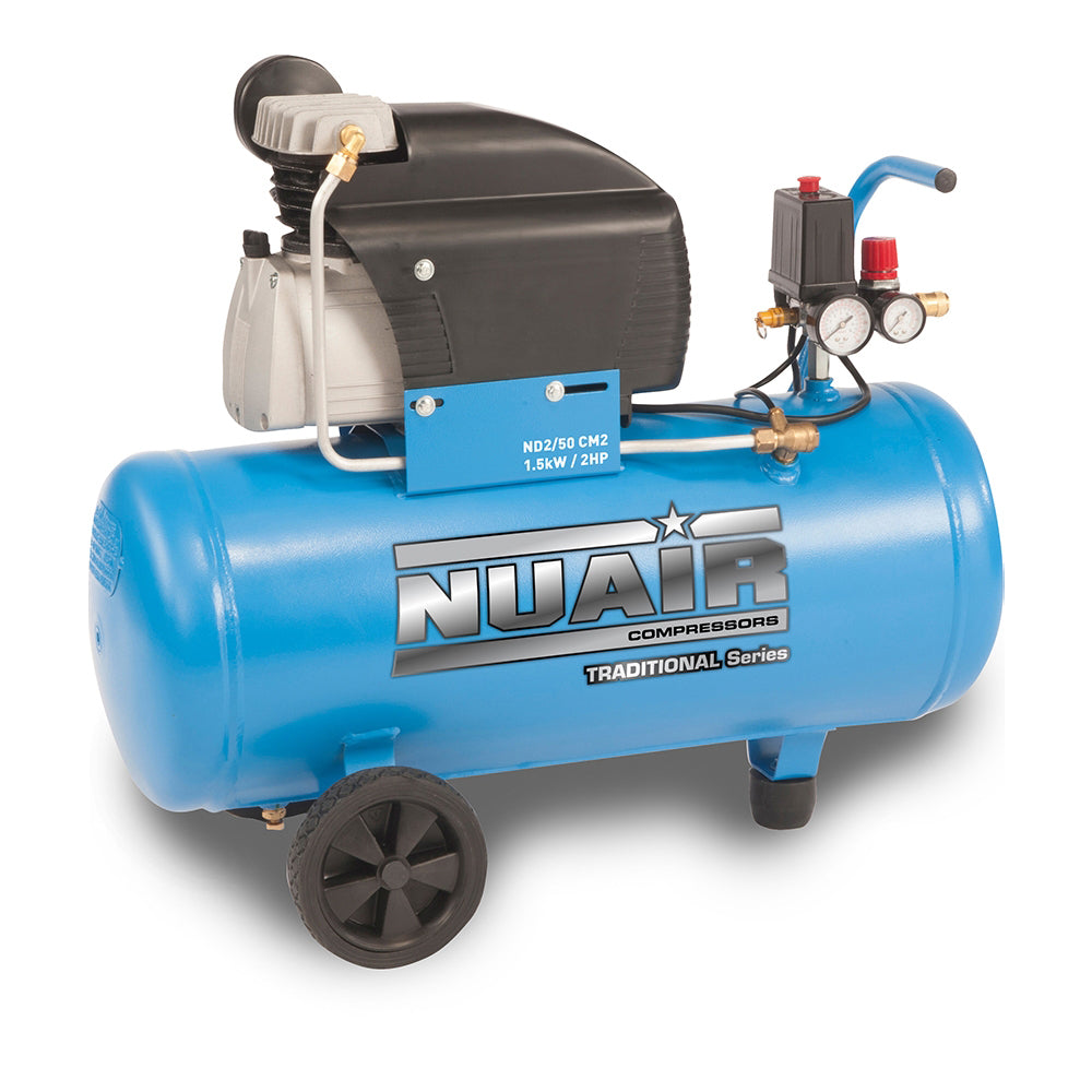 NUAIR 1.5kW/2Hp 50Lt 8 Bar Portable Wheels & Handle, Seamless Performance, Hassle-Free Ownership